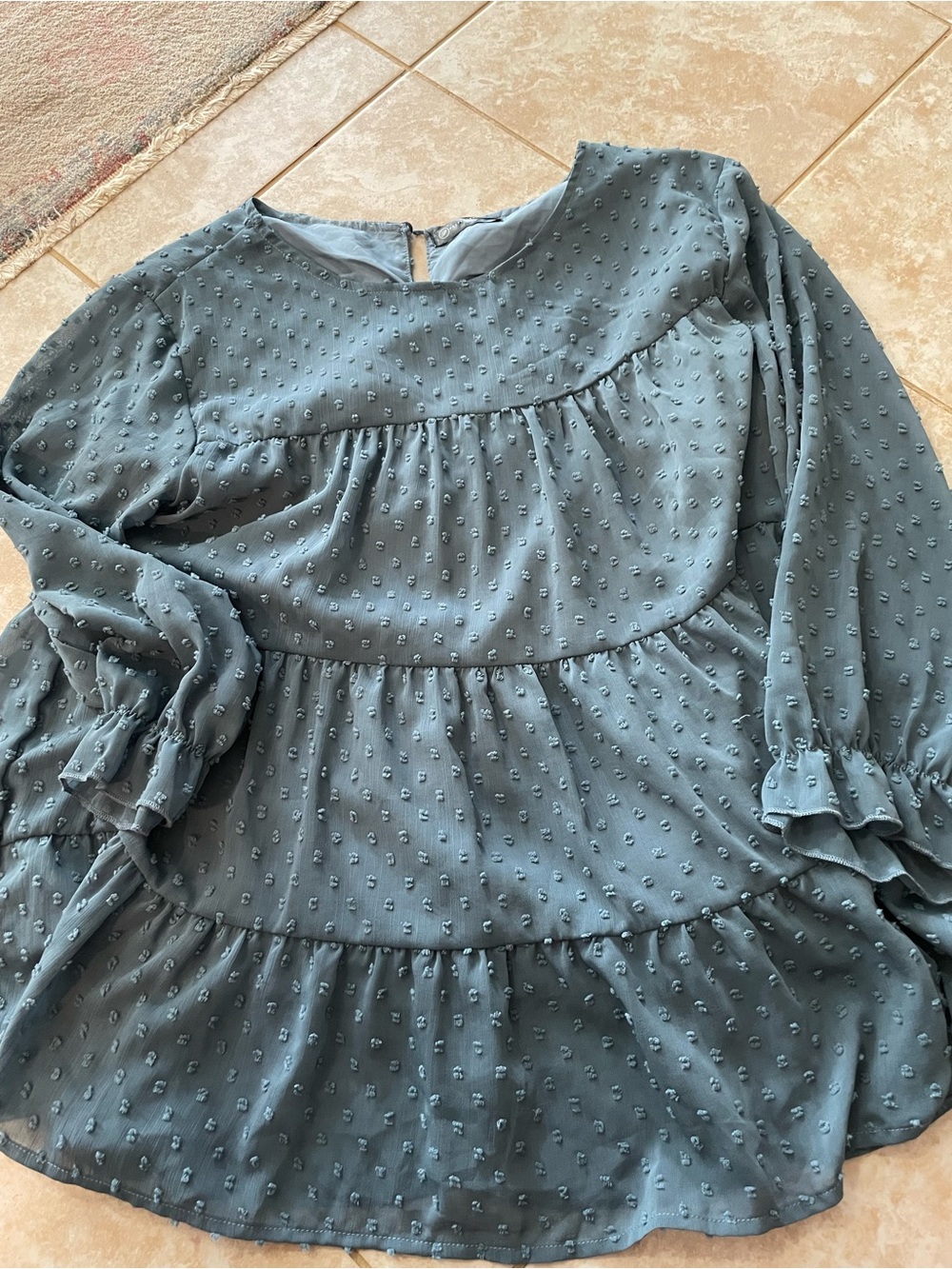 Women's Dusty Blue Tiered Swiss Dot Blouse
